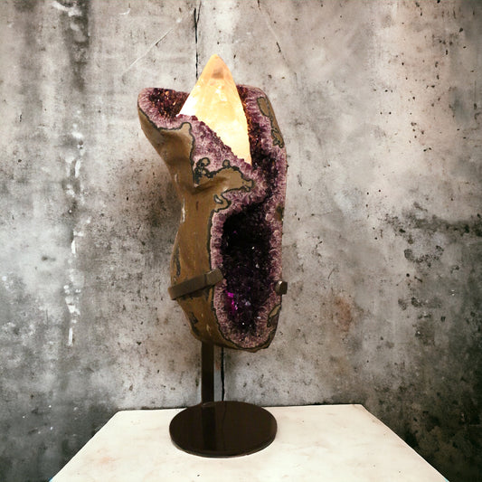 Amethyst Geode Lamp with Calcite | Brazil