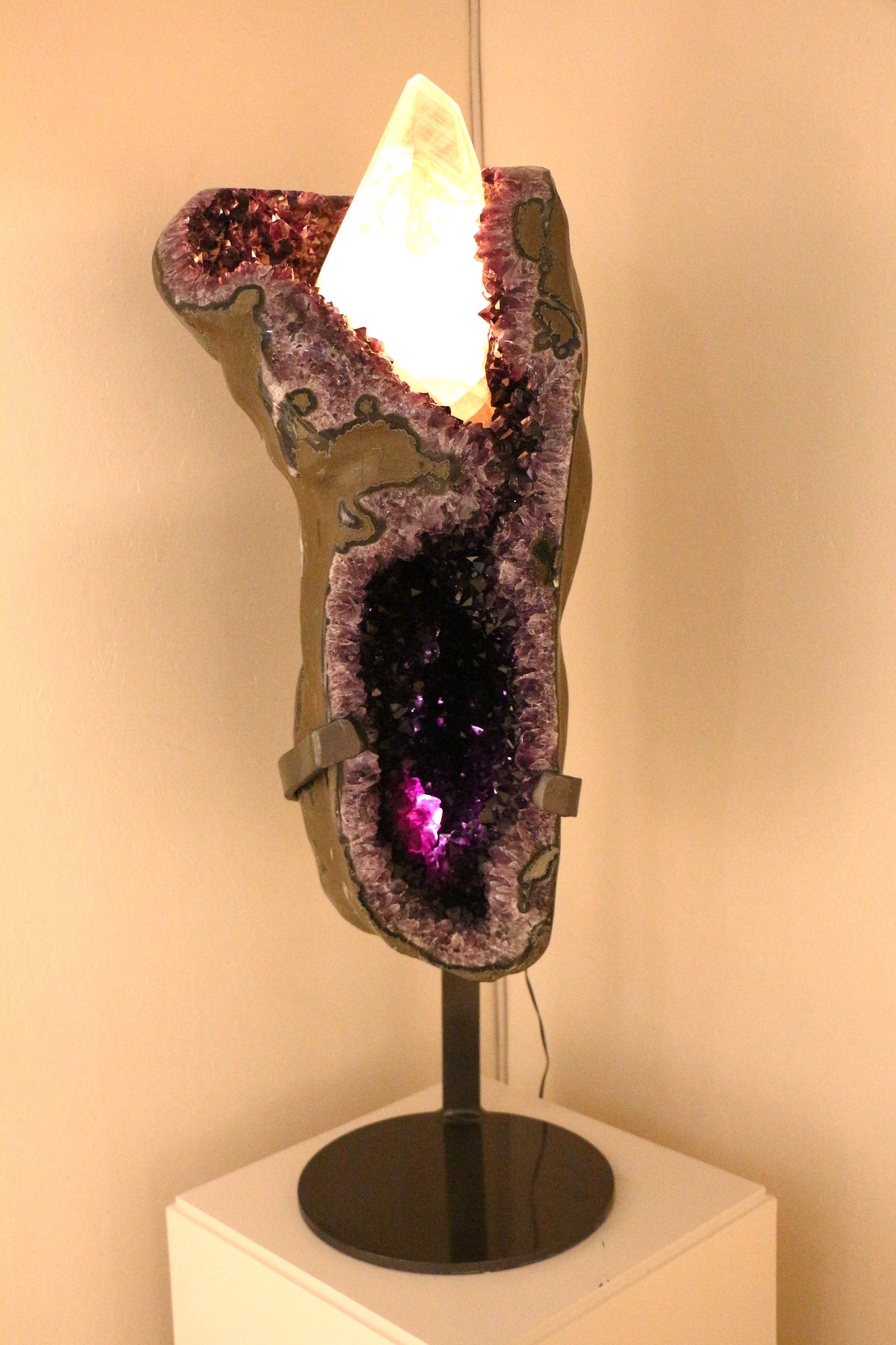 Amethyst Geode Lamp with Calcite | Brazil